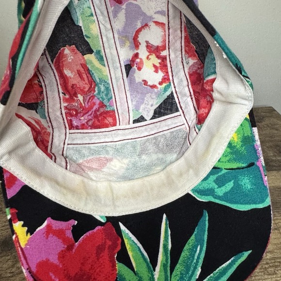 Vintage Hat Cap Fitted Floral Print Multicolor Big Brime - Picture 8 of 9